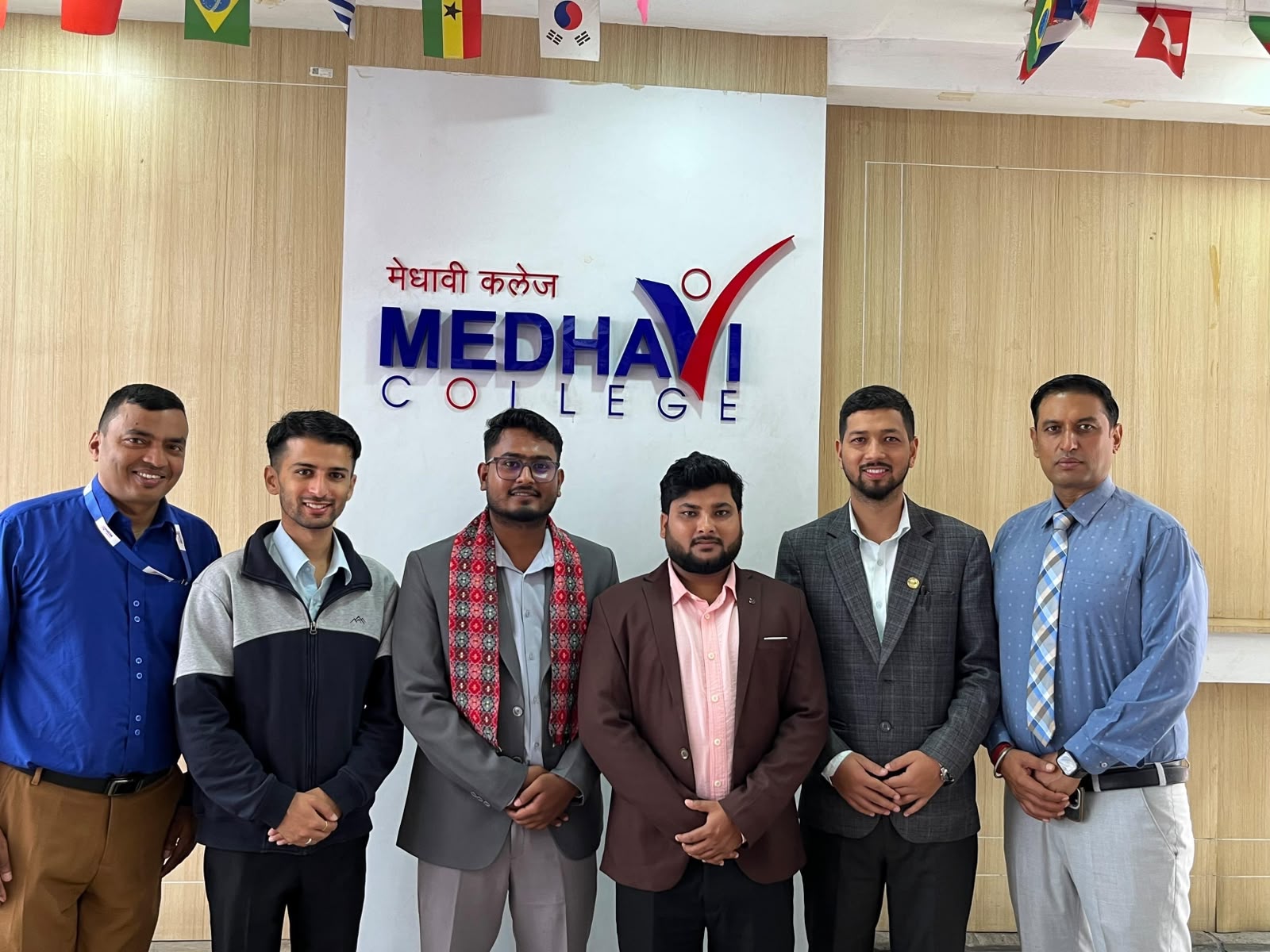 Kunal Sah with Medhavi College leadership, programme coordinators, and the InternSathi project lead